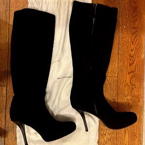 Balenciaga Black Suede Heeled Knee-High Boots Size 39